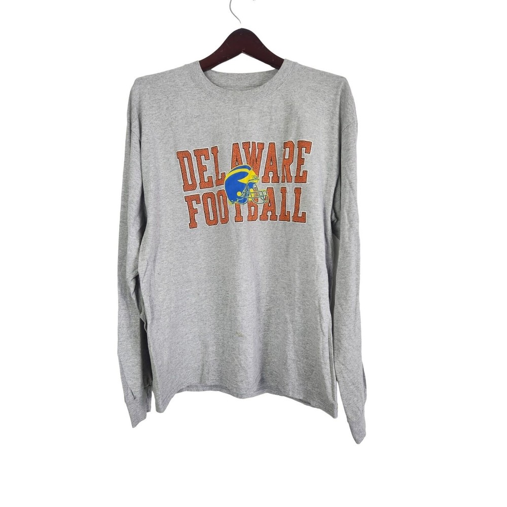 Champion Delaware Football Men Gray Long Sleeve‎ Crew Neck T-Shirt Size Large